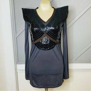 Tricot Alexander Wang Heavy Sequined Long Sleeve V Neck Top Cap Sleeves 2